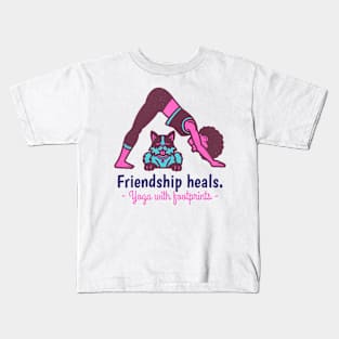 frienship heal, yoga with footprints Kids T-Shirt